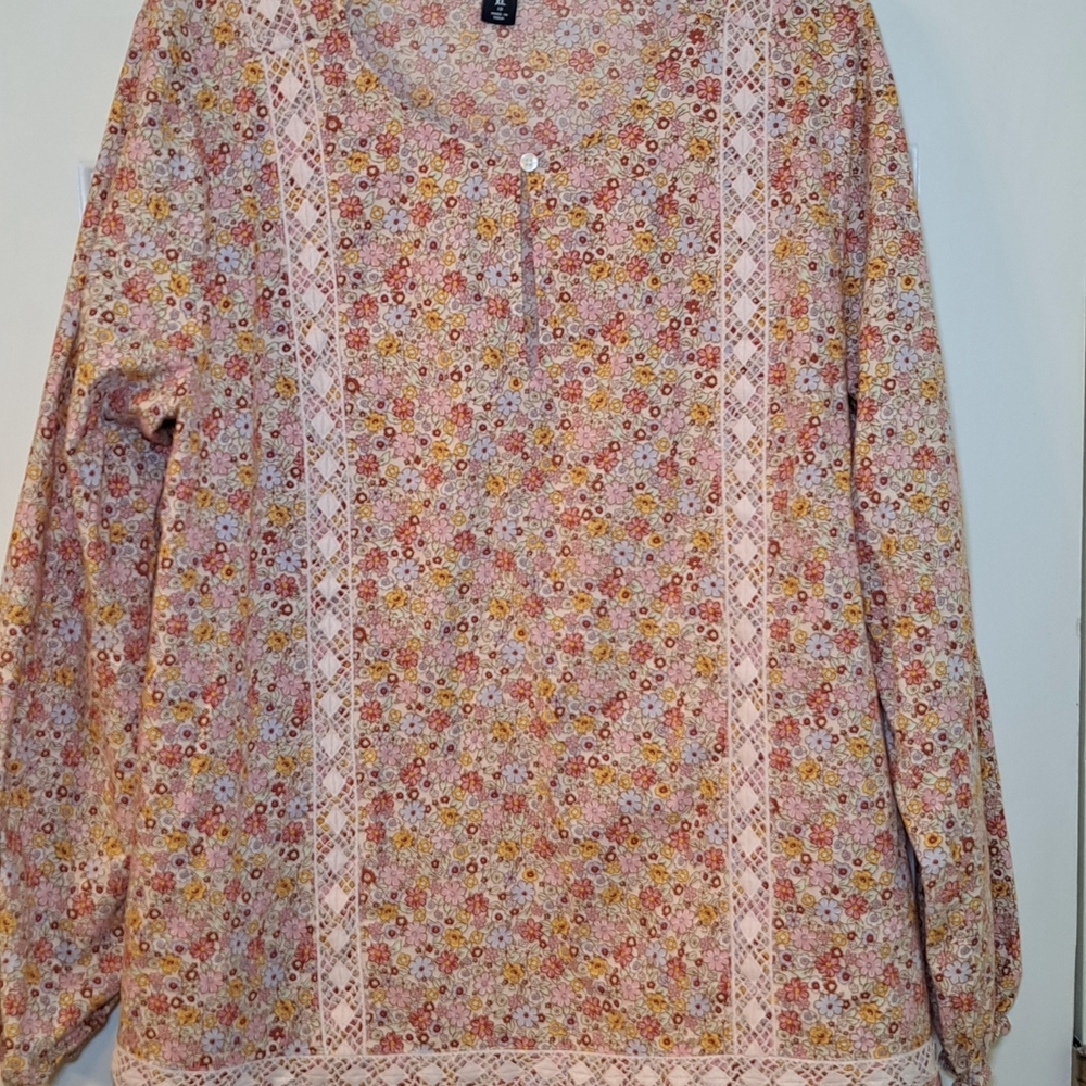 Lands' End Pink Floral Blouse Womens XL ( Size 18)